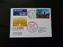 Premier Vol First Flight New York United Nations To Munchen Airbus A340 Lufthansa 2011 - Lettres & Documents