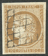 No 1, Bistre-jaune, Obl Grille. - TB - 1849-1850 Cérès