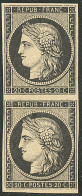 ** No 3, Noir Sur Jaune, Paire Verticale Dont Un Ex *, Très Frais. - TB - 1849-1850 Ceres