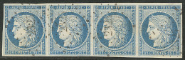 No 4, Bleu, Bande De Quatre Obl Pc 2325, Coup De Ciseaux Entre Deux Timbres. - TB - 1849-1850 Cérès