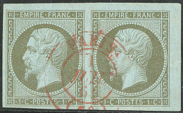 No 11, Olive, Paire Petit Cdf, Obl Cad Rouge De Paris Juin 61, Ex Choisi. - TB - 1853-1860 Napoleon III