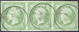 No 12, Vert, Bande De Trois Obl Cad Grignan Avril 62. - TB - 1853-1860 Napoleon III