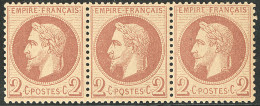 ** No 26B, Rouge-brun Clair, Bande De Trois (charnière Sur L'ex Central), Très Frais. - TB - 1863-1870 Napoléon III Lauré