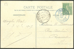 Lettre Cad Bleu "Siemreap/Cambodge", Sur Indochine 27 Sur CP Pour Beaune, 1907. - TB - Kambodscha