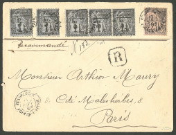 Lettre Cad "Guadeloupe Pointe-à-Pitre". CG 54 + Guadeloupe 6 (bande De Trois + 2) Sur Enveloppe Recommandée Pour Paris,  - Other & Unclassified