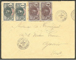 Lettre Cad "Kouroussa/Guinée Française". Nos 33 Paire Verticale + 35 Paire Verticale Sur Enveloppe Pour Ajaccio, 1910. - - Other & Unclassified