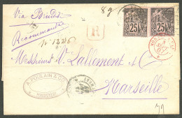 Lettre Cad "Inde/Pondichéry". CG No 54(2) Sur Lettre Recommandée Pour Marseille, 1887. - TB - Other & Unclassified