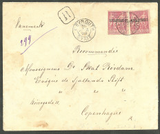 Lettre Cad "Beyrouth/Syrie". Nos 5 (2) Sur Enveloppe Recommandée Pour Copenhague, 1898. - TB - Altri & Non Classificati