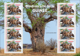 GUINEA 2023 M/S 8V - FROGS FROG BAOBAB HIPPOPOTAMUS TURTLES TURTLE MUSHROOMS APES MONKEYS SHELLS OWLS OWL HYENA - MNH - Ranas
