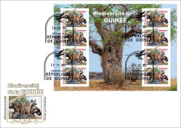 GUINEA 2023 FDC IMPERF M/S 8V - FROGS FROG BAOBAB HIPPOPOTAMUS TURTLES TURTLE MUSHROOMS MONKEYS SHELLS OWLS OWL HYENA - Ranas
