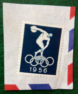 Norway Poster Stamp (blue) Of The Norwegian Fund For The 1956 Olympics On Fragment - Ete 1956: Melbourne