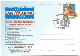 CP #70 San Marino Mostra & Convegno Rosso Magenta Annullo FDC 4giu1999 - Entiers Postaux