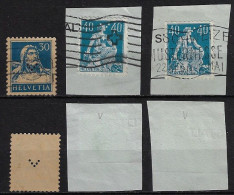 Switzerland 1921/1927 3 Stamp Perfin V By Schweizerische Kreditanstalt Swiss Credit Institution In Basel Lochung Perfore - Perfins