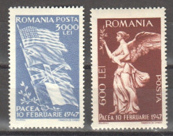 Rumänien; 1947; Michel 1025/6 *; Friedenschluss - Unused Stamps