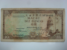 Macau 1984 Banco Nacional Ultramarino $10 Patacas Banknote  Used - Macau