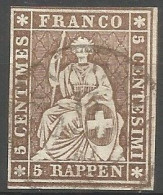 Timbre De 1857/62 ( Strubel / N°22G / Signé Marchand ) - Used Stamps