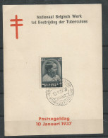 BELGIQUE SOUVENIR LUTTE CONTRE LA TUBERCULOSE CACHET 10/01/1937 - Autres & Non Classés