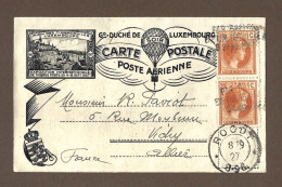 !!! LUXEMBOURG, CARTE POSTALE ILLUSTRÉE PAR AVION DE 1927 POUR LA FRANCE, CACHET DE ROODT - Briefe U. Dokumente