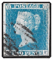 SG 14 GB Queen Victoria 2d Blue "MF" - 4 Margins Used - Used Stamps