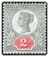 QV SG200 1887 2d Grey Green & Carmine, Jubilee Issue, Mint - Unused Stamps