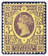 QV GB SG202 3d Purple On Yellow Mounted Mint - Unused Stamps