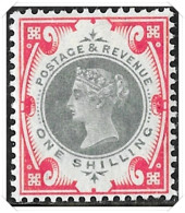 QV SG214 Jubilee 1/- Shilling Green & Carmine Mint Hinged - Nuovi