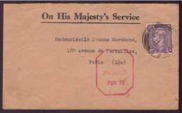 Grande-Bretagne, Enveloppe De 1945 Pour Paris, Tampon De Vérification - Unclassified
