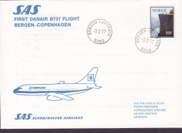 Norway SAS First Danair B737 Flight BERGEN-COPENHAGEN, BERGEN LUFTHAVN 1977 Cover Brief Lettre KØBENHAVN LUFTHAVN (Arr.) - Brieven En Documenten