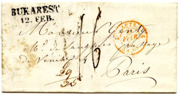 RUSSIE - BUKAREST 12. FEB. SUR LETTRE AVEC CORRESPONDANCE POUR PARIS, 1853 - ...-1857 Prefilatelia