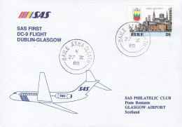 Ireland First SAS DC-9 Flight DUBLIN-GLASGOW, BAILE ÁTHA CLIATH 1988 Cover Brief Lettre GLASGOW (Arr.) Dublin Millenium - Aéreo