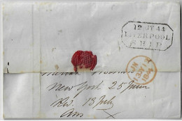 1844 Fold Cover From New York USA To London Great Britain Cancel Liverpool By Sail Ship Garrick Handwritten Postage 8 - Lettres & Documents