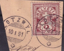 Ziffer 60A, 5 Rp.bräunlichlila  LOTZWYL  (Anlagelinie / Abart)       1891 - Oblitérés