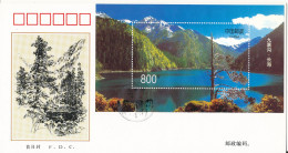 P. R. Of China FDC 26-3-1998 Souvenir Sheet Jiuzhaigou With Cachet - 1990-1999