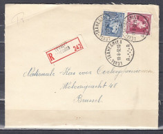 Aangetekende Brief Van Leval-Trahegnies A Naar Brussel - 1936-1951 Poortman