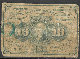 1862 Usa U.s.a. UNITED STATES OF AMERICA  10 Cent Fourth Issue Fractional Currency Note Green Seal FR#1241 - 1874-1875 : 5. Ausgabe