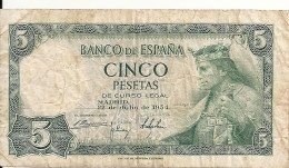 ESPAGNE 5 PESETAS 1954 VF P 146 - 5 Peseten