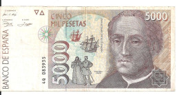 ESPAGNE 5000 PESETAS 1992 VF P 165 - [ 4] 1975-…: Juan Carlos I.