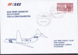 Norway SAS First Nonstop DC-9 Flight OSLO-LONGYEARBYEN Svalbard OSLO LUFTHAVN 1988 Cover Brief Lettre LONGYEARBYEN (Arr. - Brieven En Documenten