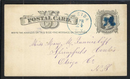 ETATS UNIS Ca.1877: CP Entier De 1c De Oneida (N.Y.) à Otsego (N.Y.) Avec Fancy Cancel "blue X " - ...-1900