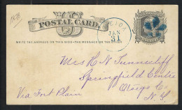 ETATS UNIS Ca.1878: CP Entier De 1c De Oneida (N.Y.) à Otsego (N.Y.) Avec Fancy Cancel "blue 5 Petal Flower" - ...-1900