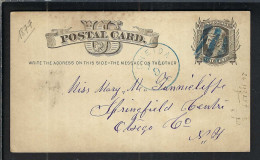 ETATS UNIS Ca.1877: CP Entier De 1c De Oneida (N.Y.) à Otsego (N.Y.) Avec Fancy Cancel "blue 3 Barred Grid" - ...-1900