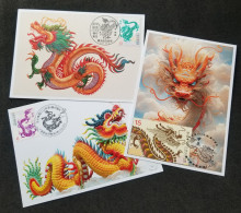 Taiwan New Year Greeting Year Of The Dragon 2023 2024 Lunar Chinese Zodiac (maxicard) - Covers & Documents