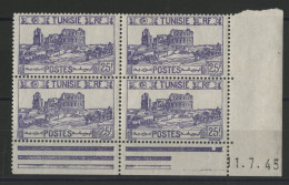 TUNISIE N° 295 Bloc Avec Coin Daté Du 11/7/45 Neuf ** Sans Charnière (MNH) TB - Ungebraucht