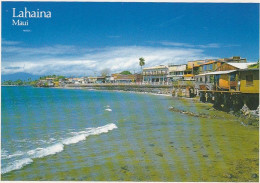 Lahaina Maui Hawaii, Front Street View Of Homes And Businesses From The Beach, C1990s Vintage Postcard - Maui
