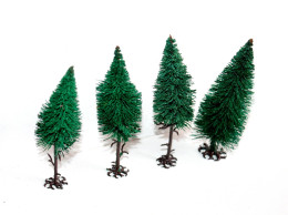 BUSCH LOT De 4 ARBRE SAPIN VEGETAUX, HO DECOR PAYSAGE, 12-12,5cm MINIATURE TRAIN - MODELISME FERROVIAIRE  (1712.285) - Décors