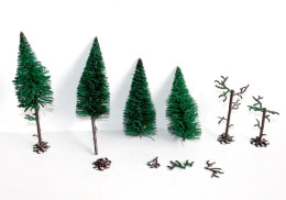 BUSCH LOT 4 ARBRE SAPIN VEGETAUX, HO DECOR PAYSAGE, 12,5 A 14cm MINIATURE TRAIN - MODELISME FERROVIAIRE  (1712.288) - Scenery