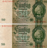 2 Billets De 50 Reichsmark ( Reichsbanknote) - 50 Mark