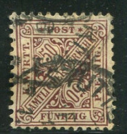 GERMANIA  1907 ANTICHI STATI WURTTEMBERG SERVIZIO USATO 50 P N. 53A BRUNO LILLA - Other & Unclassified