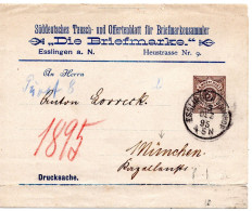 62127 - Altdeutschland / Wuerttemberg - 1895 - 3Pfg PGAStreifband "Die Briefmarke" ESSLINGEN -> Gernsbach - Postwaardestukken