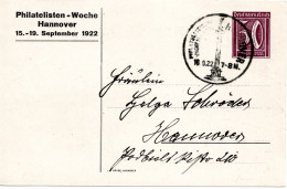 62146 - Deutsches Reich - 1922 - 50Pfg Ziffer PGAAnsKte "Philatelisten-Woche" Als OrtKte M SoStpl HANNOVER - ... - Cartes Postales